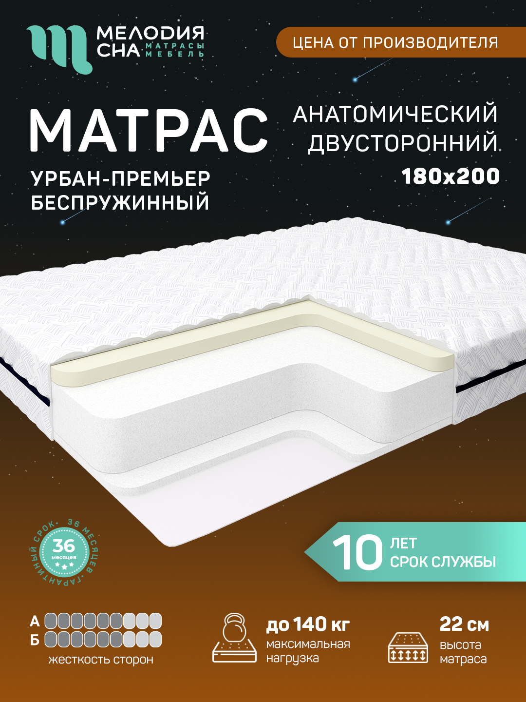 Матрас Урбан Премьер Без пружин 180х200