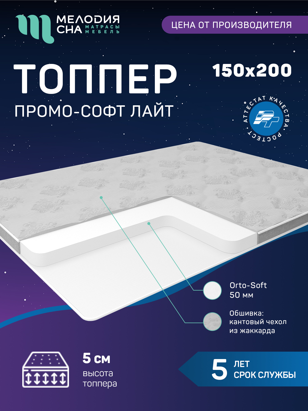 Топпер Промо Софт Лайт Без пружин 150х200