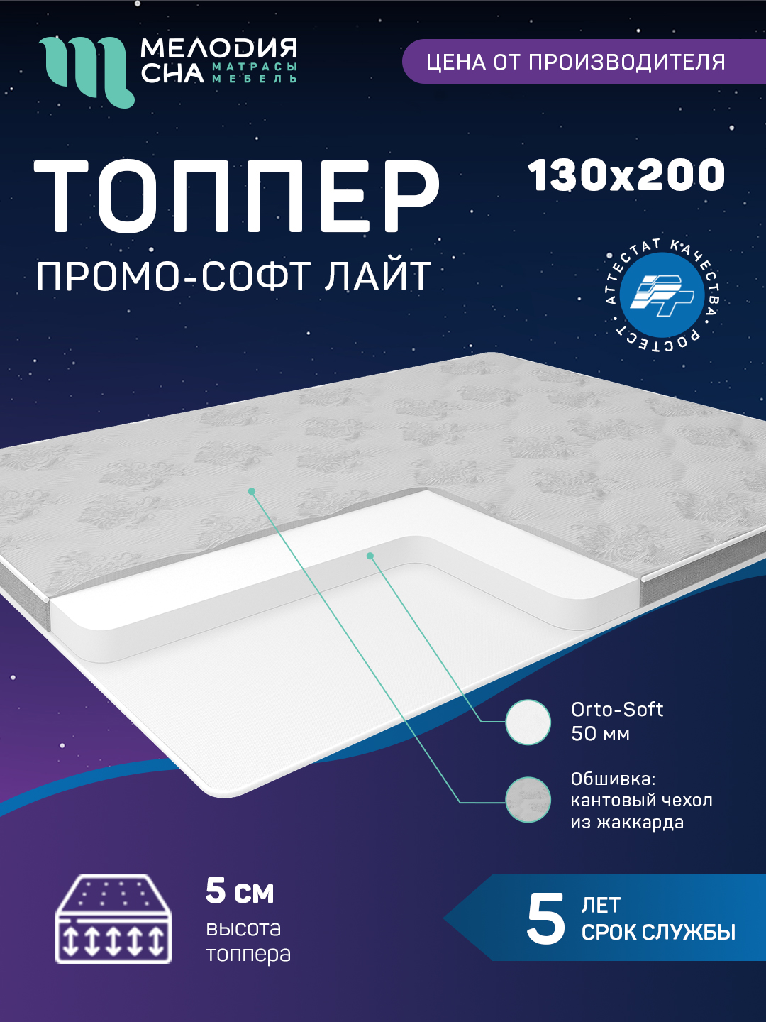 Топпер Промо Софт Лайт Без пружин 130х200