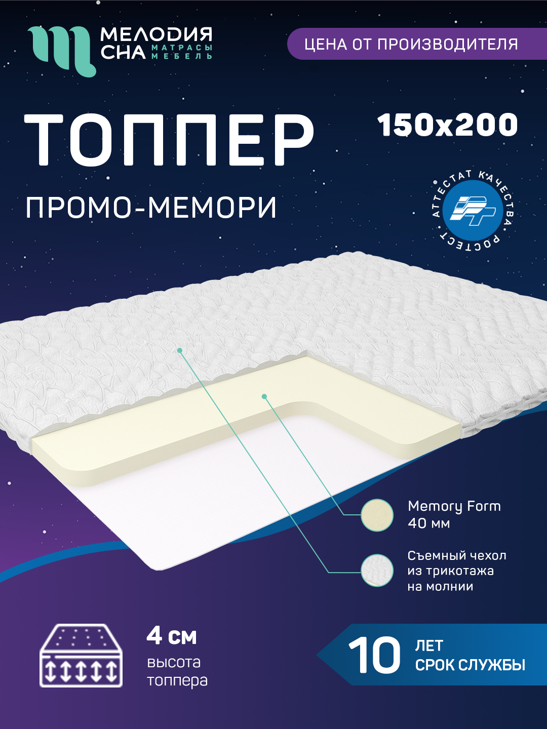 Топпер Промо Мемори Без Пружин 150х200