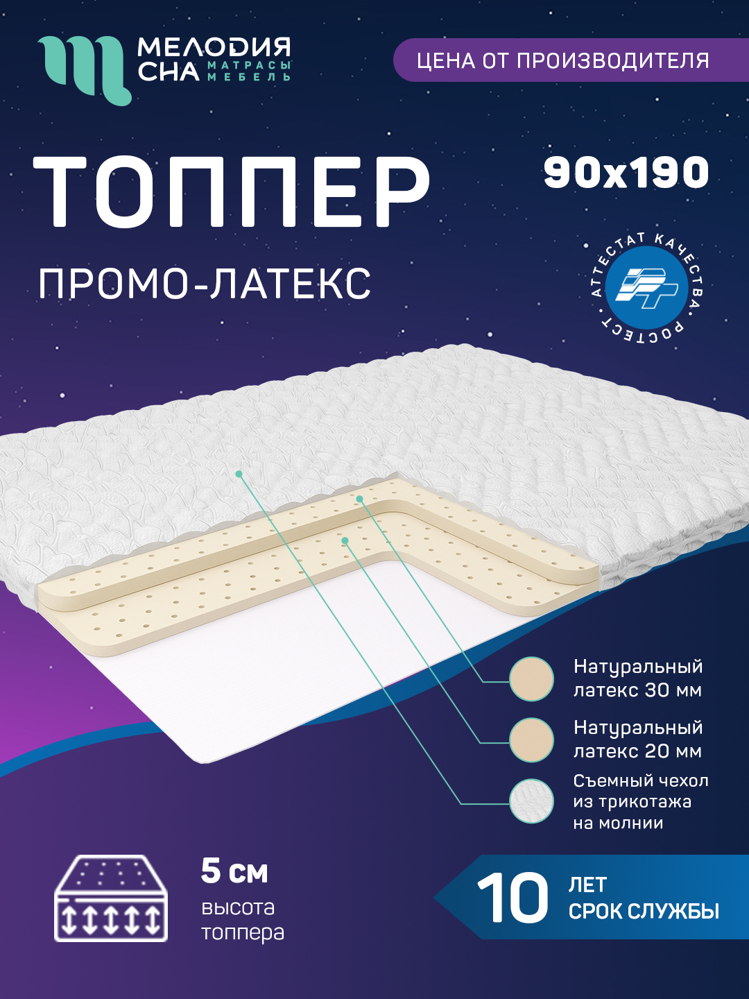 Топпер Промо Латекс Без пружин  90х190